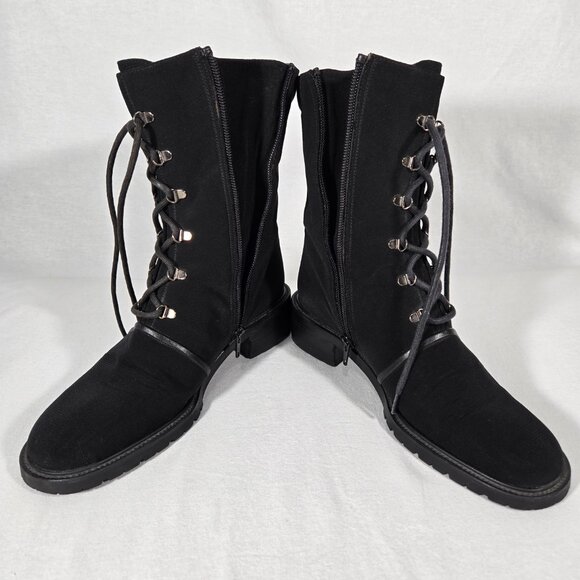 STUART WEITZMAN Eclectic Grandpa BLACK Nylon Upper Combat Boots Women Size 7.5B - Picture 5 of 17